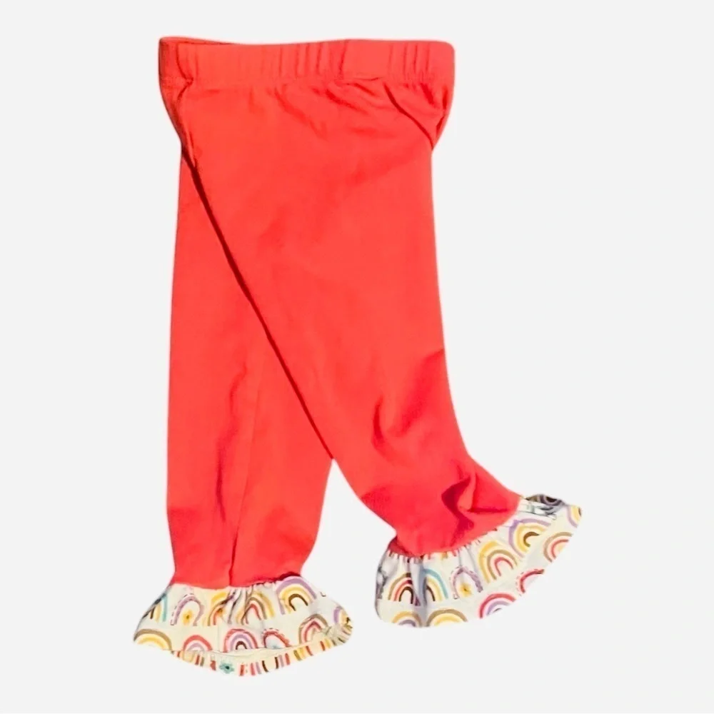 Rare Additions  Girls' 12 Months orange Ruffle Leggings with Rainbow Trim
